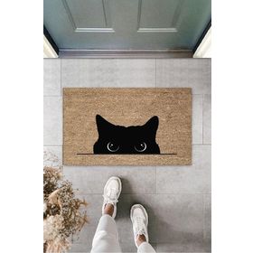 Gökyaprak K-3185 Dijital Kara Kedi Bej Kapı Paspası Dış Mekan Paspas