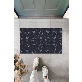 Gökyaprak K-3307 Yıldızlı Kediler Desen Siyah Kapı Önü Paspası