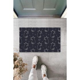 Gökyaprak K-3307 Yıldızlı Kediler Desen Siyah Kapı Önü Paspası