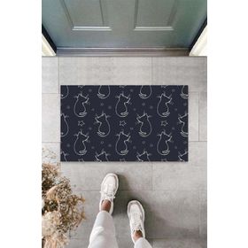 Gökyaprak K-3307 Yıldızlı Kediler Desen Siyah Kapı Önü Paspası