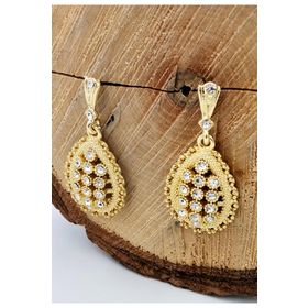 Gold Renk Yuvarlak Taşlı Küpe