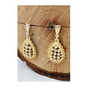 Gold Renk Yuvarlak Taşlı Küpe