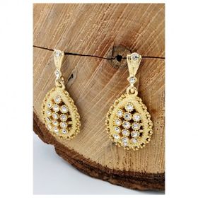 Gold Renk Yuvarlak Taşlı Küpe