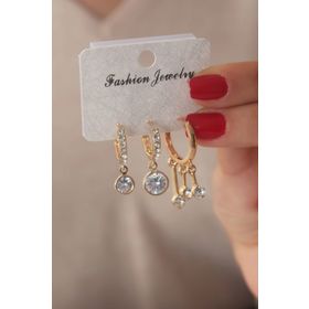 Gold Renk Zirkon Taşlı Kadın Küpe