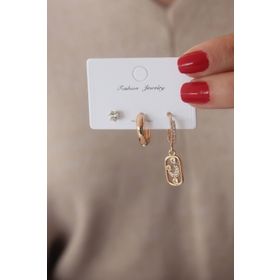 Gold Renk Zirkon Taşlı Kadın Küpe