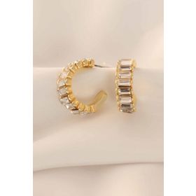 Gold Renk Zirkon Taşlı Kadın Küpe