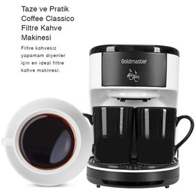 Goldmaster Coffee Classico Çift Kupalı Yıkanabilir Filtreli 3 Dakikada Demleyen Filtre Kahve Makinesi