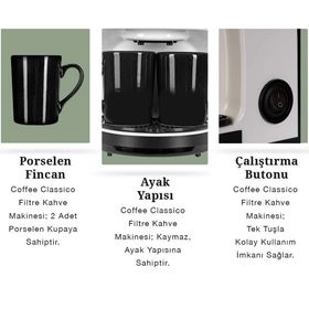 Goldmaster Coffee Classico Çift Kupalı Yıkanabilir Filtreli 3 Dakikada Demleyen Filtre Kahve Makinesi