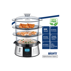 Goldmaster GM7268D Gri Biofit Led Ekranlı 120 Dakika Zaman Ayarlı 10 L Dijital Buharlı Pişirici