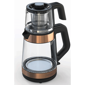 Goldmaster Gold Geniş Hazneli Demlikli Alman Schott Cam Çay Makinesi ve Led Işıklı Su Isıtıcı