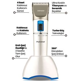 Goldmaster Pro Deluxe 4 Saat Kablosuz Kullanımlı 20 Kademe Saç ve Sakal Kesme Makinesi