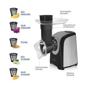 GoldMaster Rendy GM-7258 5İN1 Paslanmaz Çelik Sıçratma Önleyicili Dilimleme ve Doğrayıcı Elektrikli Rende