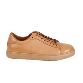 Gönderir 24237 Deri Yuvarlak Burun Bağcıklı Açık Taba Kadın Sneaker