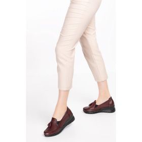 Gondol PYT.6204-Bordo Hakiki Deri Anatomik Taban Dolgu Topuklu Günlük Ayakkabı