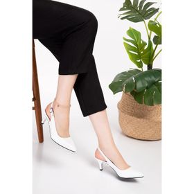 Gondol VEDT.230 Beyaz Hakiki Deri Orta Boy Topuk Kadın Stiletto
