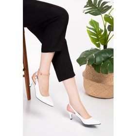Gondol VEDT.230 Beyaz Hakiki Deri Orta Boy Topuk Kadın Stiletto