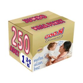 Goo.N Premium Soft No:1 Yenidoğan 250 Adet Bebek Bezi