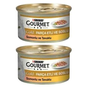 Gourmet 2x85 gr Gourmet Gold Parça Etli Somonlu Tavuklu Yaş Kedi Maması
