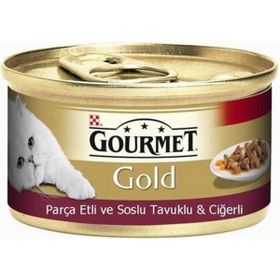 Gourmet 85 gr Gold Parça Etli Soslu Tavuk Ciğerli Kedi Konservesi