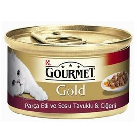 Gourmet 85 gr Gold Parça Etli Soslu Tavuk Ciğerli Kedi Konservesi