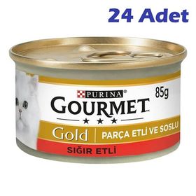Gourmet 85 grx24 Adet Gold Parça Etli ve Soslu Sığır Etli Konserve Kedi Maması
