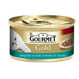 Gourmet Gold 3x85 gr Parça Etli Soslu Somonlu Tavuklu Kedi Konservesi