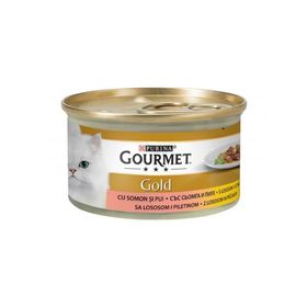 Gourmet Gold 85 gr Parça Etli Somonlu ve Tavuklu Kedi Konservesi
