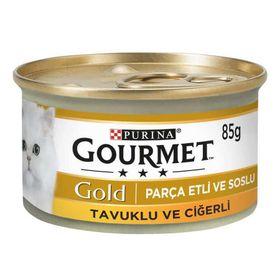 Gourmet Gold 85 gr Parça Etli Tavuklu Ciğerli Konserve Kedi Maması