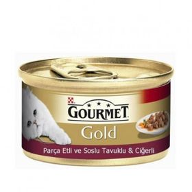 Gourmet Gold 85 gr Parça Etli Tavuklu&Ciğerli Kedi Konserve