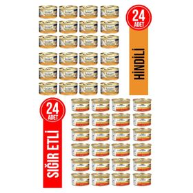 Gourmet Gold Hindili 24x85 gr Kedi Konservesi + Sığır Etli 24x85 gr Kedi Konservesi