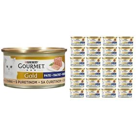 Gourmet Gold Hindili Yetişkin Yaş 24x85 gr Kedi Mama + Gourmet Gold Ton Balıklı Yetişkin Yaş 24x85 gr Kedi Mama