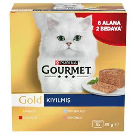 Gourmet Gold Kıyılmış Karışık 8x85 gr Yetişkin Kedi Konservesi
