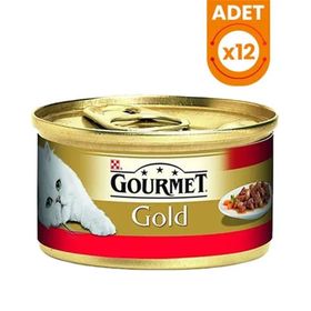 Gourmet Gold Parça Etli Sığır Etli 12x85 gr Kedi Konserve Maması