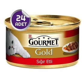 Gourmet Gold Parça Etli Sığır Etli 24x85 gr Yaş Kedi Mama Konservesi