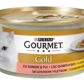 Gourmet Gold Parça Etli Somonlu ve Tavuklu 24x85 gr Kedi Konservesi