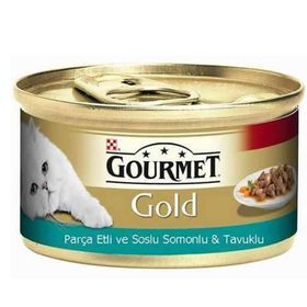 Gourmet Gold Parça Etli Somonlu ve Tavuklu 6x85 gr Yetişkin Kedi Konservesi