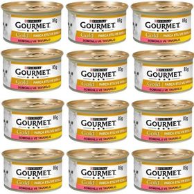 Gourmet Gold Parça Etli Somonlu ve Tavuklu 85 gr x12 Yetişkin Kedi Konservesi
