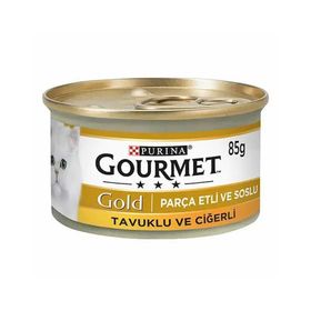 Gourmet Gold Parça Etli Soslu Tavuklu Ciğerli 12x85 gr Yetişkin Kedi Konservesi