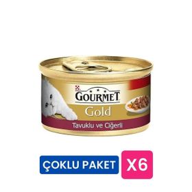 Gourmet Gold Parça Etli Soslu Tavuklu Ciğerli 6x85 gr Yetişkin Kedi Konservesi