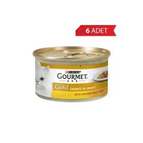 Gourmet Gold Parça Etli Soslu Tavuklu Ciğerli 6x85 gr Yetişkin Kedi Konservesi
