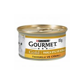 Gourmet Gold Parça Etli Soslu Tavuklu Ciğerli 6x85 gr Yetişkin Kedi Konservesi