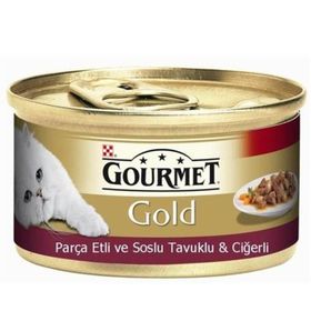 Gourmet Gold Parça Etli Tavuklu ve Ciğerli 85 gr Yetişkin Kedi Konserve