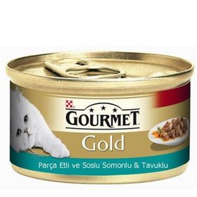 Gourmet Gold Parça Etli ve Soslu Somonlu & Tavuklu Yaş 24x85 gr Kedi Maması