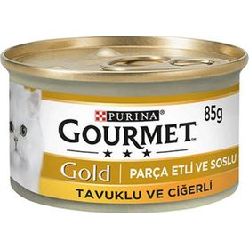 Gourmet Gold Parça Etli ve Soslu Tavuklu Ciğerli 24x85 gr Kedi Konserve