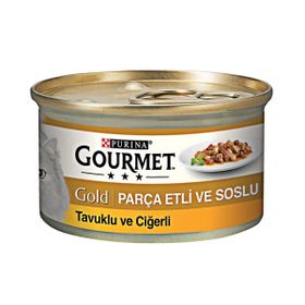 Gourmet Gold Soslu Parça Etli Tavuklu ve Ciğerli 85 gr Kedi Konservesi