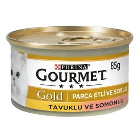 Gourmet Parça Etli Soslu Tavuklu Somonlu 12x85 gr Kedi Konserve Yaş Maması
