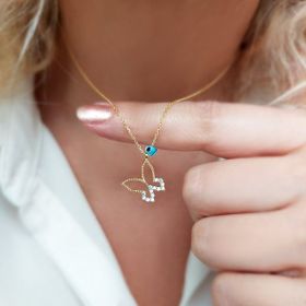 Gözde Kadın 925 Ayar Gümüş Nazar Boncuklu Kelebek Kolye