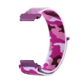 Gpack Amazfit GTS 2E Koyu Pembe Cırtcırt Asker Desenli Kumaş Ayarlanabilir Kordon