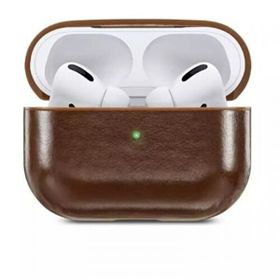 Gpack Apple AirPods Pro Suni Deri Kancalı Silikon SF9 Koyu Kahverengi Kulaklık Kılıfı