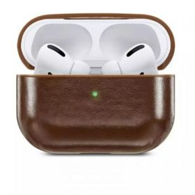 Gpack Apple AirPods Pro Suni Deri Kancalı Silikon SF9 Koyu Kahverengi Kulaklık Kılıfı
